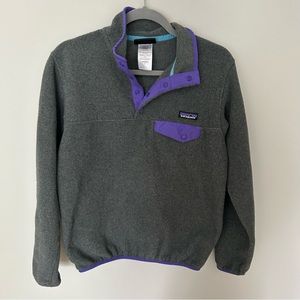 Patagonia Synchilla Grey Pullover Snap Fleece With Purple Trim Size Small